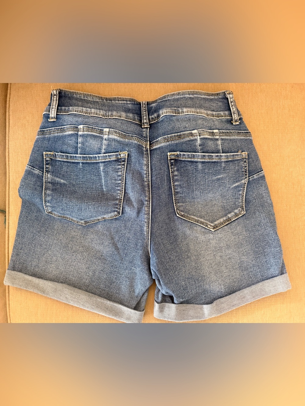 Women's Mid-Rise Rolled Hem Denim Shorts - Blue